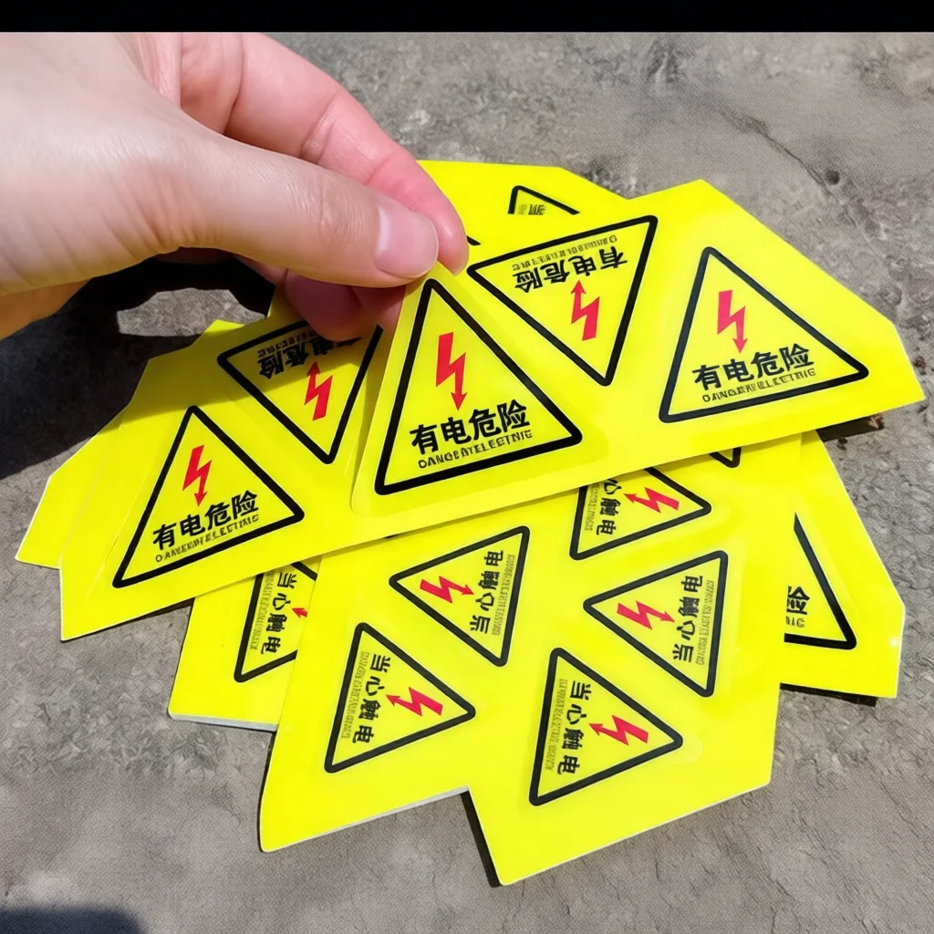Electric Hazard Warning Sticker Triangle Caution Sign Industrial Electrical Safety Label Facility Danger Alert Indicator Decal