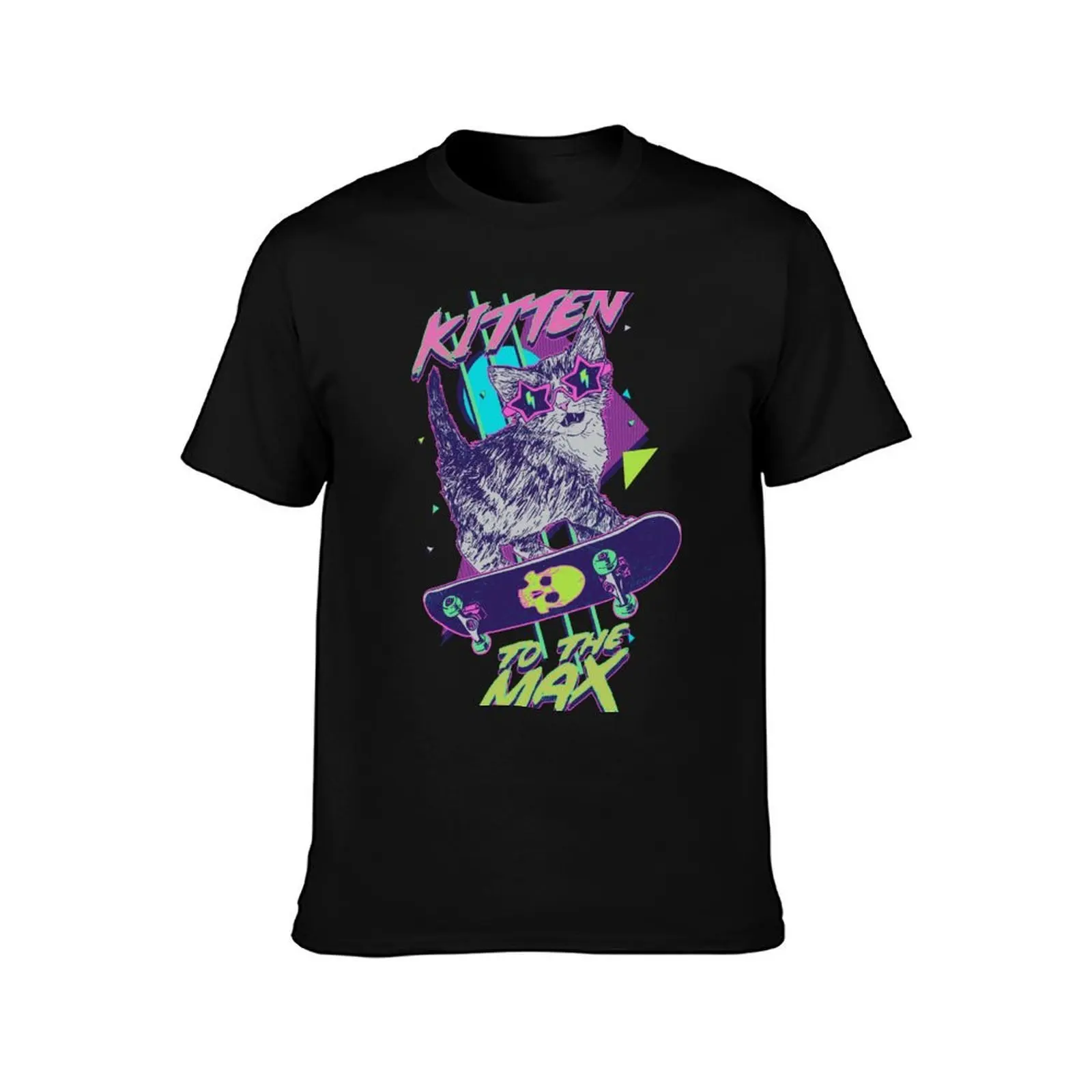 Kitten To The Max T-Shirt, Summer Casual Cotton Tee, Oversized Streetwear Tops, Vintage Graphic Print, Loose Fit Short Sleeve