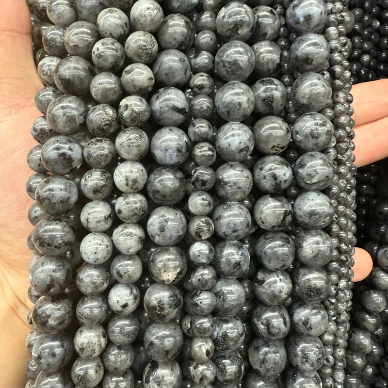 Natural Black Labradorite Larvikite Stone Beads Black Round Loose Beads For Jewelry DIY Making Bracelet Accessories 4/6/8/10mm