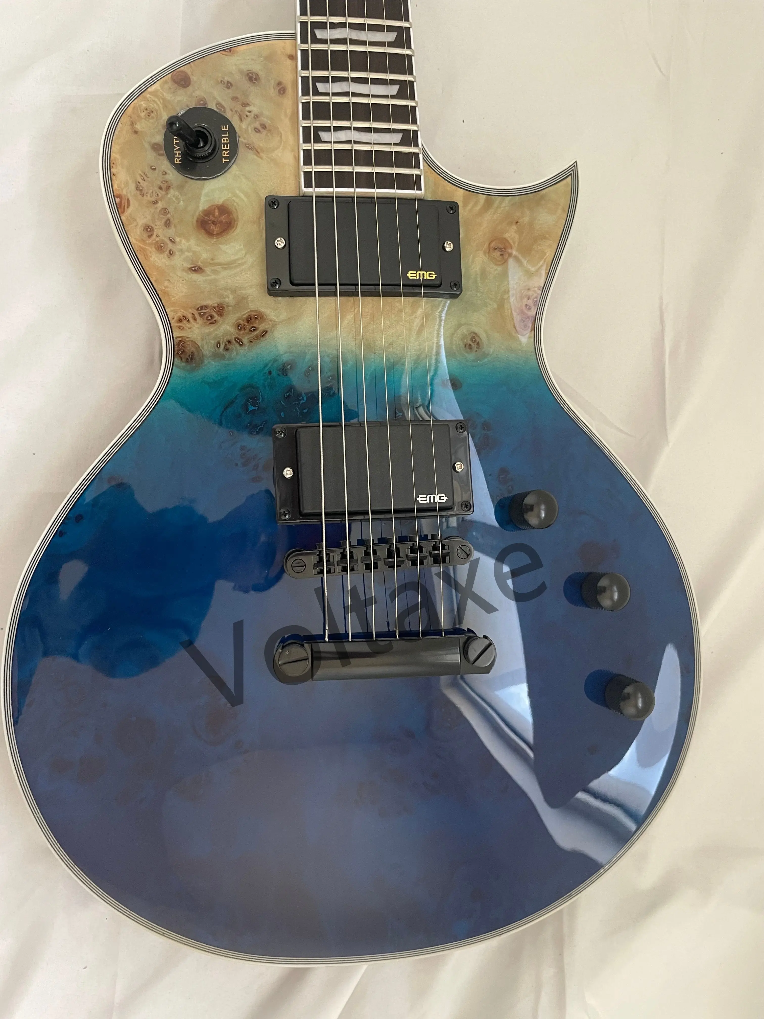 Sunburst Burl Top Electric Guitar EMG Pickup Classical Navy Blue