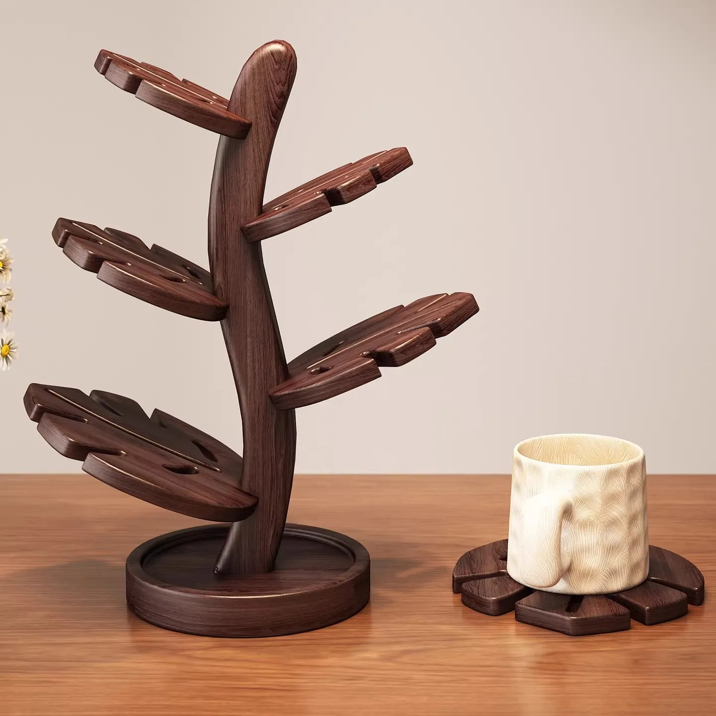 Creative Bamboo Tree Shaped Coaster, Heat Resistant Tea Cup Pot Pad Decor for Dining Table Living Room