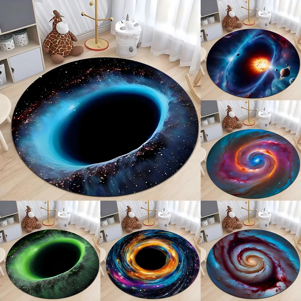 ثلاثية الأبعاد الكونية الحفرة السوداء المطبوعة السجاد المستديرة عدم الانزلاق آلة قابل للغسل السجاد غرفة نوم الطفل السجاد المستديرة غرفة المعيشة الكلمة حصيرة