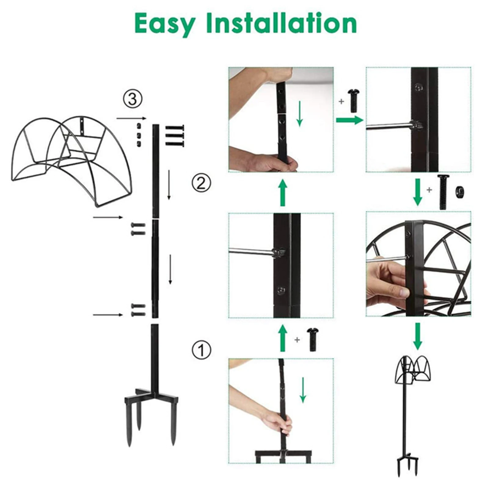 Garden Hose Holder Heavy Duty Garden Hose Stand Freestanding Hose Storage Stand Rack For Garden Patio Lawn Yard Backyard Black