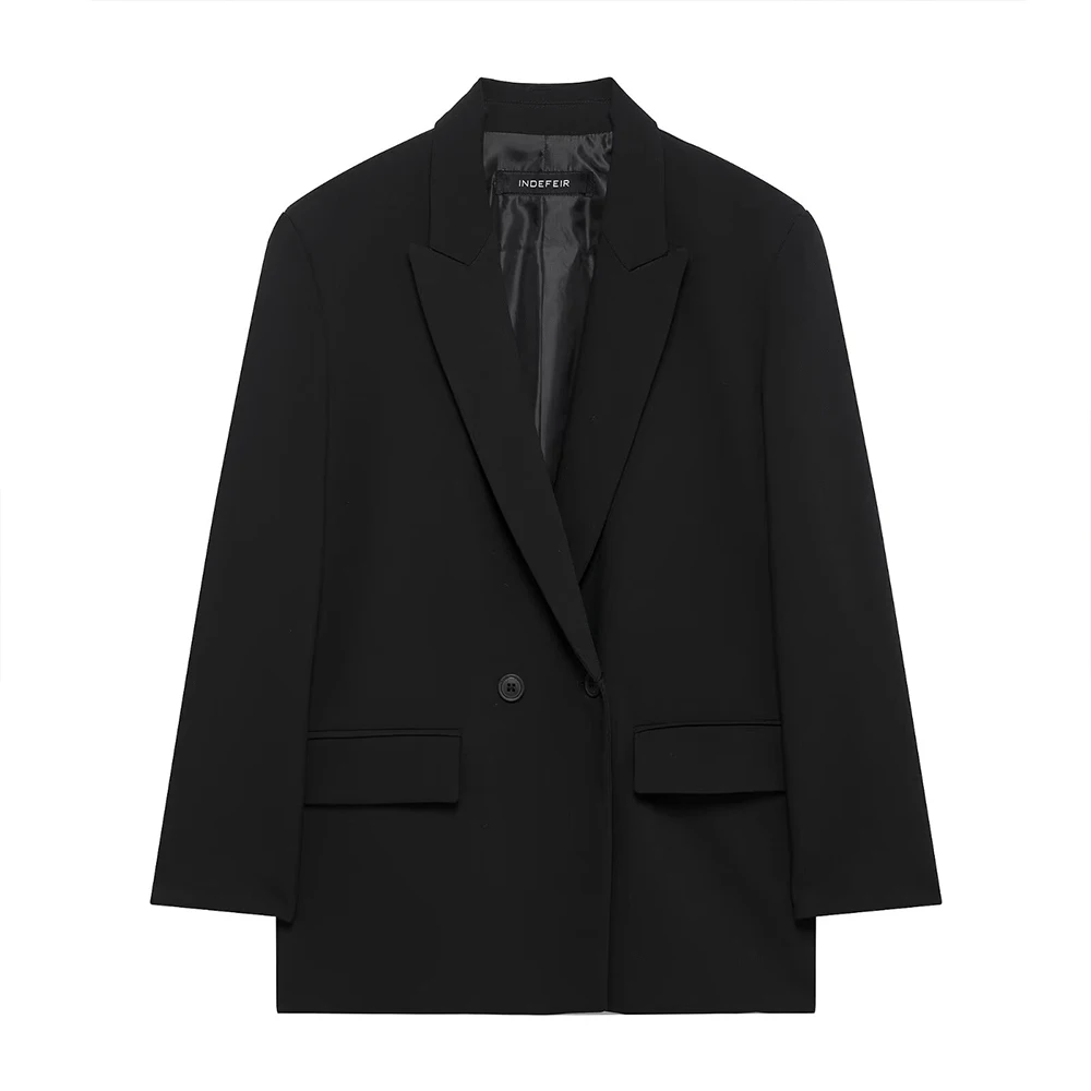 TRAF 2025 Spring Versatile Flip Collar Long Sleeve Double Breasted Suit Coat Loose Commuter Style New Product