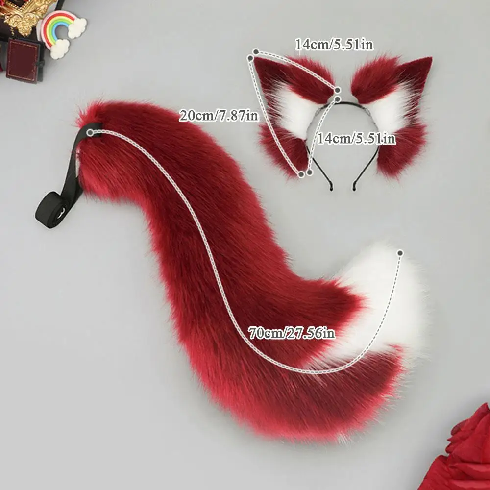 

Red Fox Furry Ears Headband Anime Cosplay Tail Headwear Plush Color Block Tail Fluffy Cute Ears White Fox Ears Hair Hoop