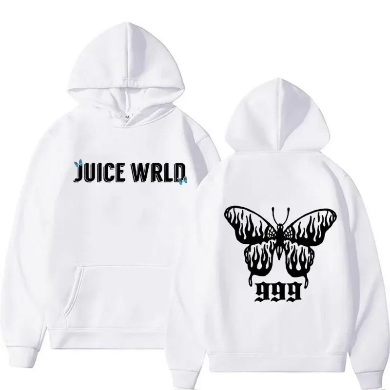 Sudadera con capucha de gran tamaño a la moda para mujeres y hombres Juice WRLD Letter & Flame Butterfly 999 gráfico Casual suave polar jersey de manga larga Loo