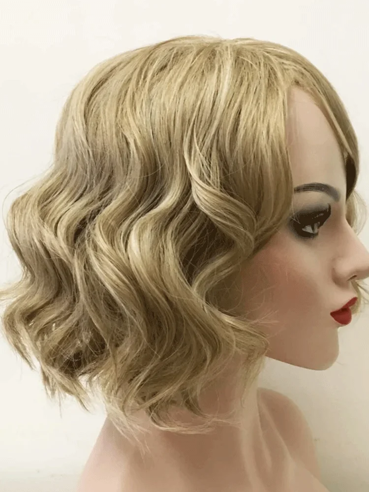 Women Blonde Side Part Bob Cut Curly Wavy Short Hair Fashion Costume Wig Pre plucked Hight Density Cosplay For Women Daily Use