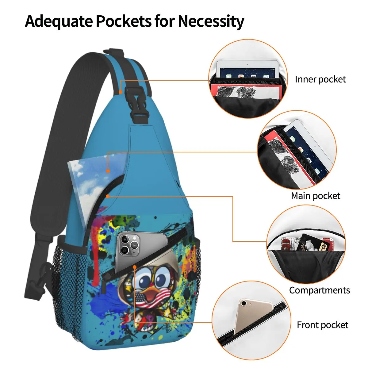 Custom Calimeros Comic Sling Crossbody Backpack for Women Men Waterproof Little Chicken Daypack Printing Shoulder Backpack