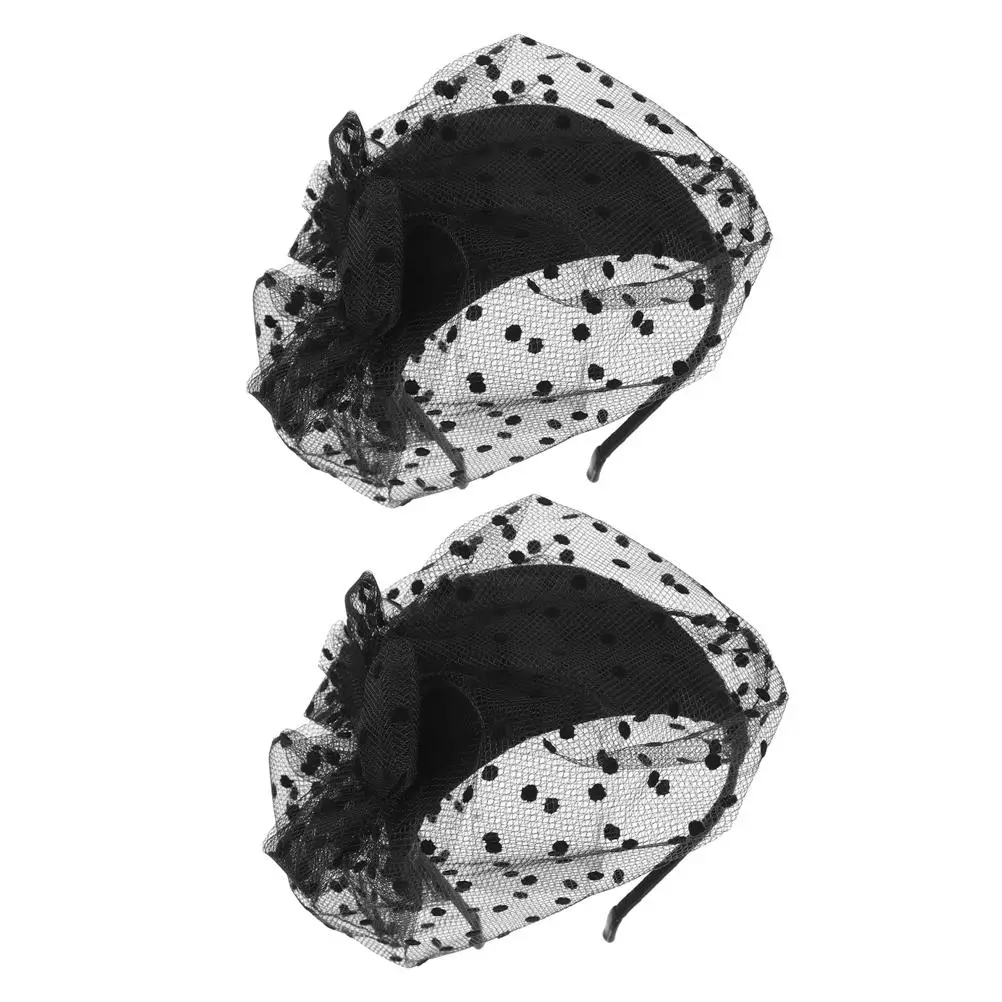 

2 Pcs Vintage Lace Headbands Mesh Veil Hats Retro Bridal Headdress Women Fascinator Hat Tea Party Wedding Halloween
