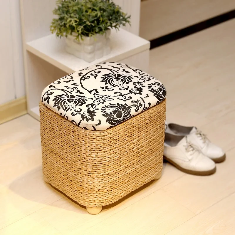 Paper Rattan Storage Stool Shoe Changing Stool Storage Stool Hallway Organizing Storage Boxes Shoes Foot Bench Sofa LS40WL