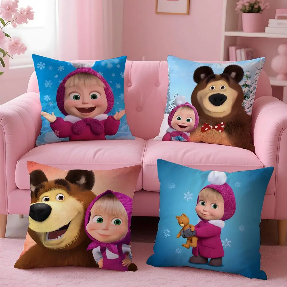 cartoon Masha and the Bear Cushion Cover Cushion Cover Set 4Pcs 50x50 45x45 40x40 Pillowcase Decorative Sofa Home Decor
