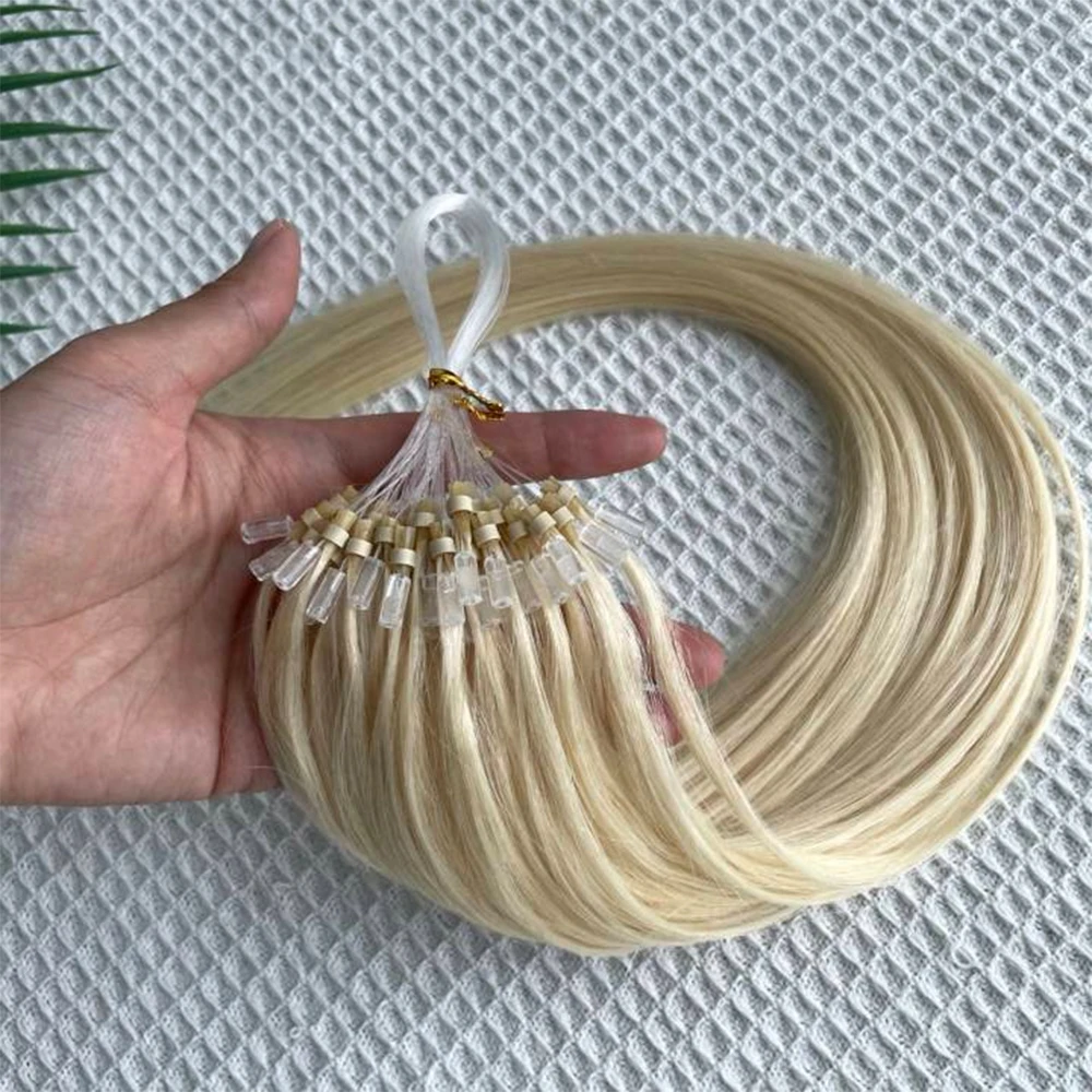 Blonde Brown Micro Loop Ring Human Hair Extensions 12"-20" Natural Straight Micro Link Hair Black Brown Salon Hair For Women