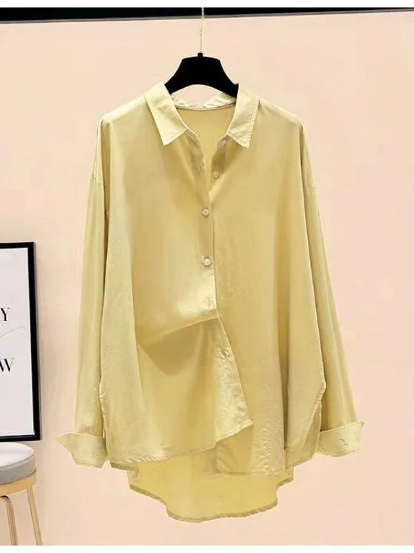 

Loose Casual Sunscreen Shirt Women's Spring Summer Cleanfit Style Neck Long Sleeve Ultra Short Length Ultra Thin