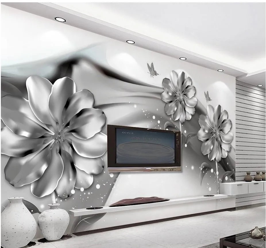 Photo Wallpaper For Living Room Bedroom Door Decor Custom 3D Photo Wallpaper grey flower wallpapers