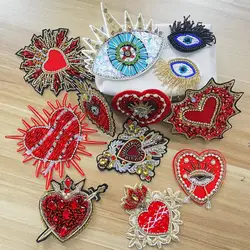 3D Handmade Rhinestone Beaded Patches Heart Eye Sew on Crystal beading DIY Applique Cute Patch Love Medals Cloth Accessory