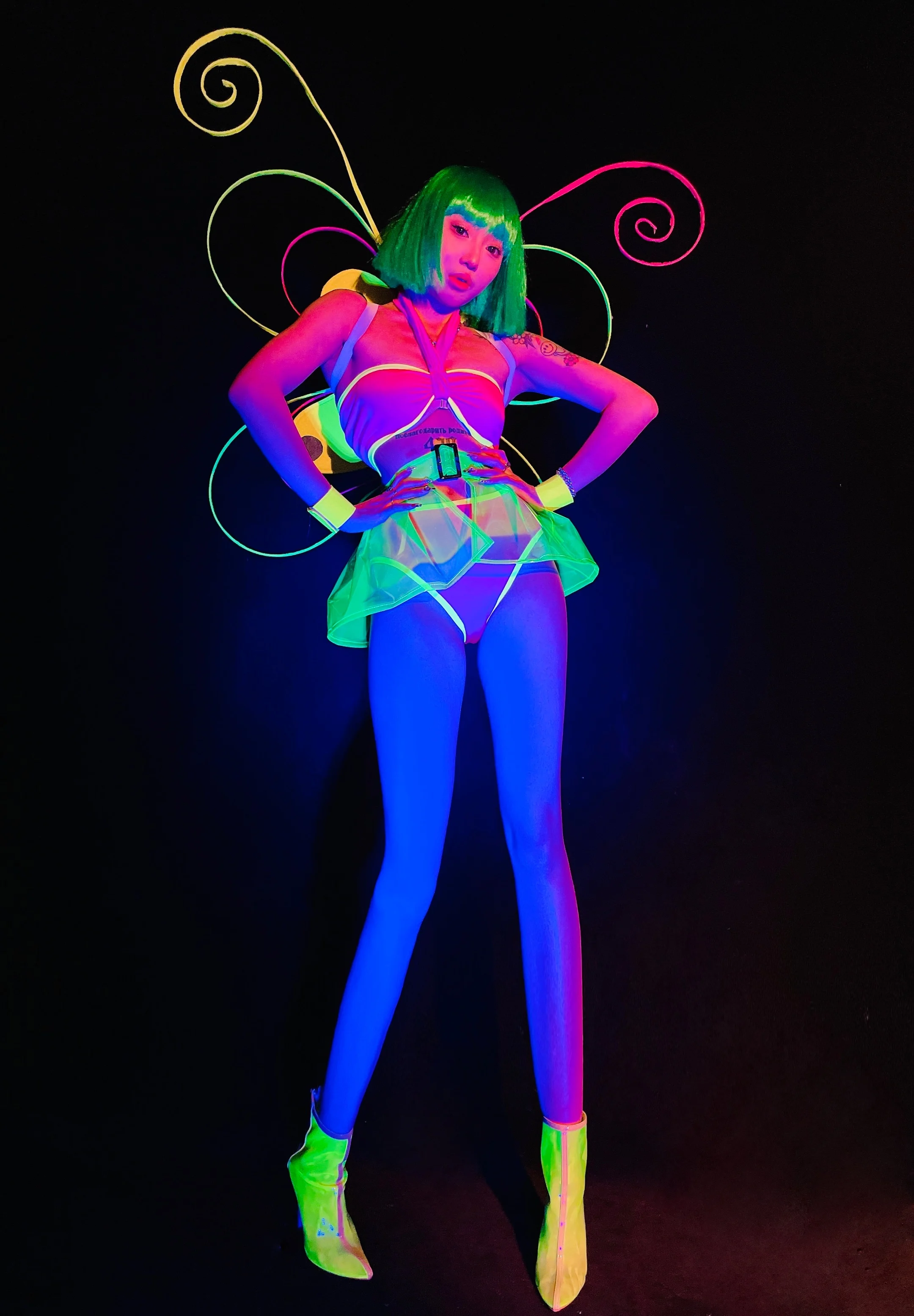 2025 Gogo Danskostuum Sexy Fluorescentie Kleur Bikini Nachtclub Bar Rave Outfit Pole Dance Kleding Volwassen Jazz Dancewear yj090