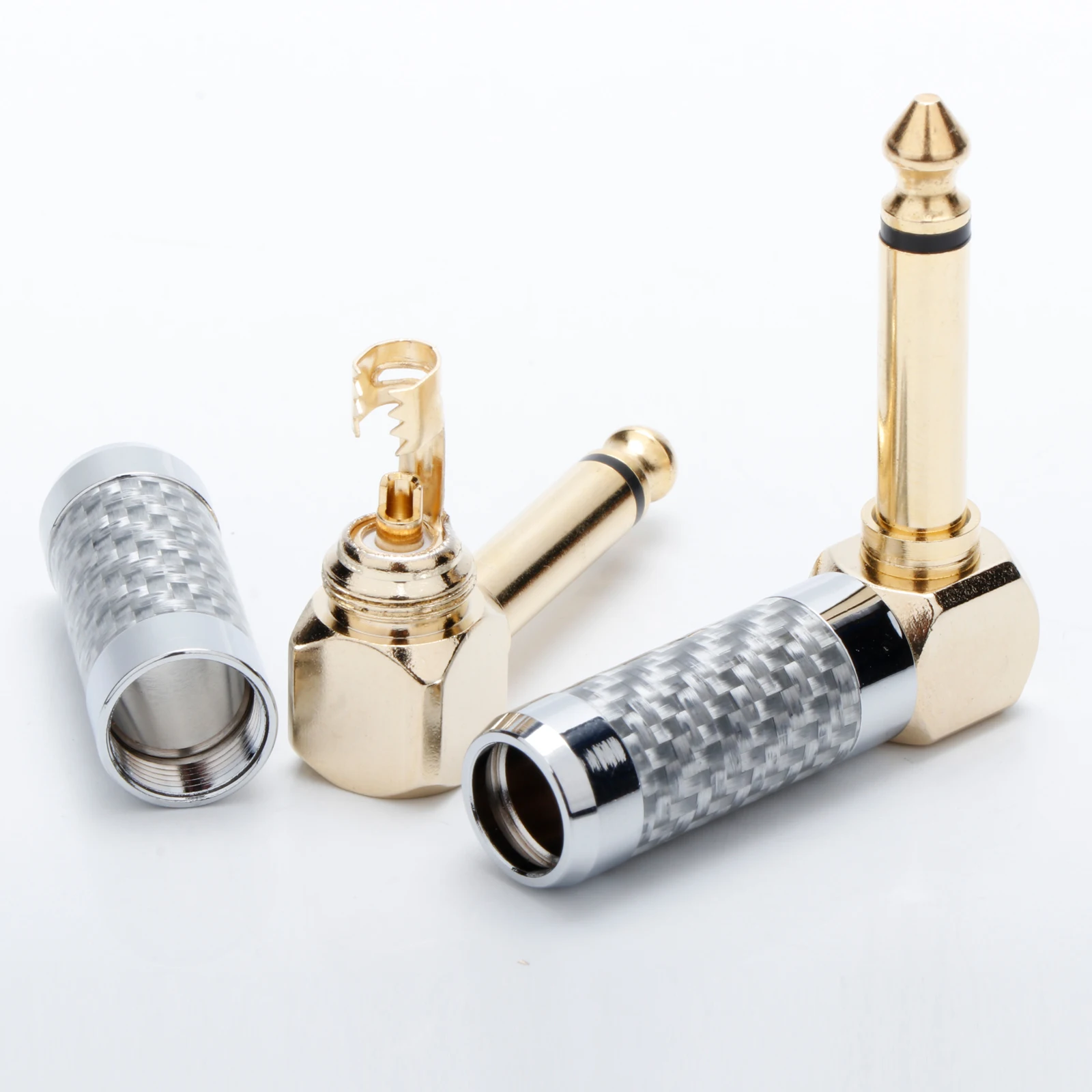 HiFi 6.35 مللي متر سماعة موصل 90 درجة ألياف الكربون مطلية بالذهب مقبس استريو 6.35 مللي متر MonoConnector لكابل محول الميكروفون