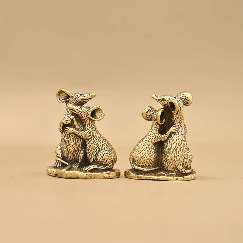 Brass Lover Mouse Small Statue Desktop Decorations Vintage Animal Rat Miniatures Figurines Home Decor Ornaments Crafts Tea Pets