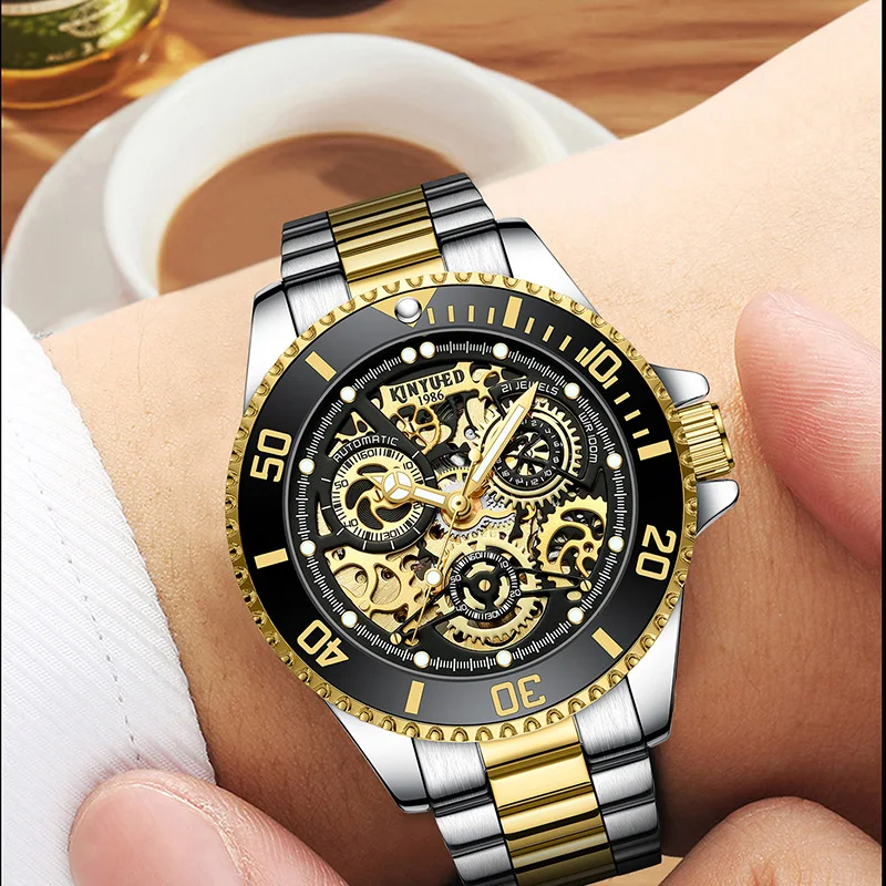 Kinyued Men Mechanical Automatic Wristwatches 30m Waterproof  Hand Clock Dispaly Watch Business Luminous Hands Watches