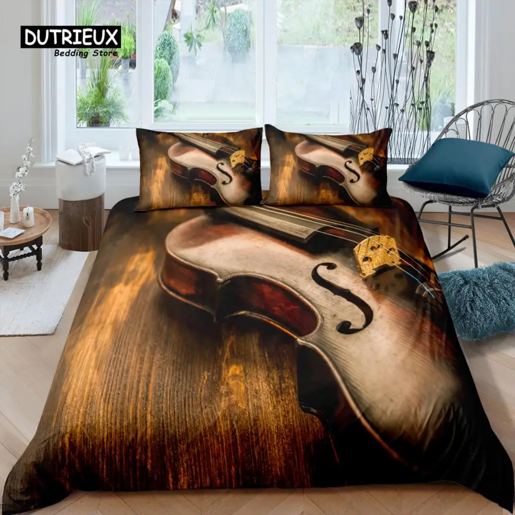 

Home Living Luxury 3D Vintage Cello Bedding Set Music Duvet Cover Pillowcase Queen and King EU/US/AU/UK Size Comforter Bedding