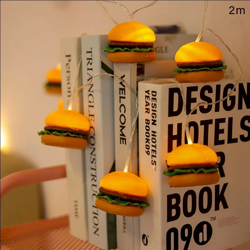 led Hamburger Light String Ice Cream Fries Bar Home Kitchen Simulation Food Lights Kids Happy Birthday Party DIY Decor Supplies