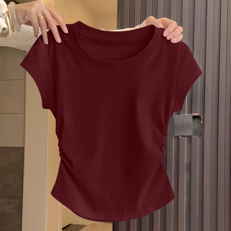 تي شيرت نسائي ort Sve 2025 صيفي جديد بقصة ضيقة وخصر عالي غير متماثل في جسم علوي متعدد الاستخدامات #3