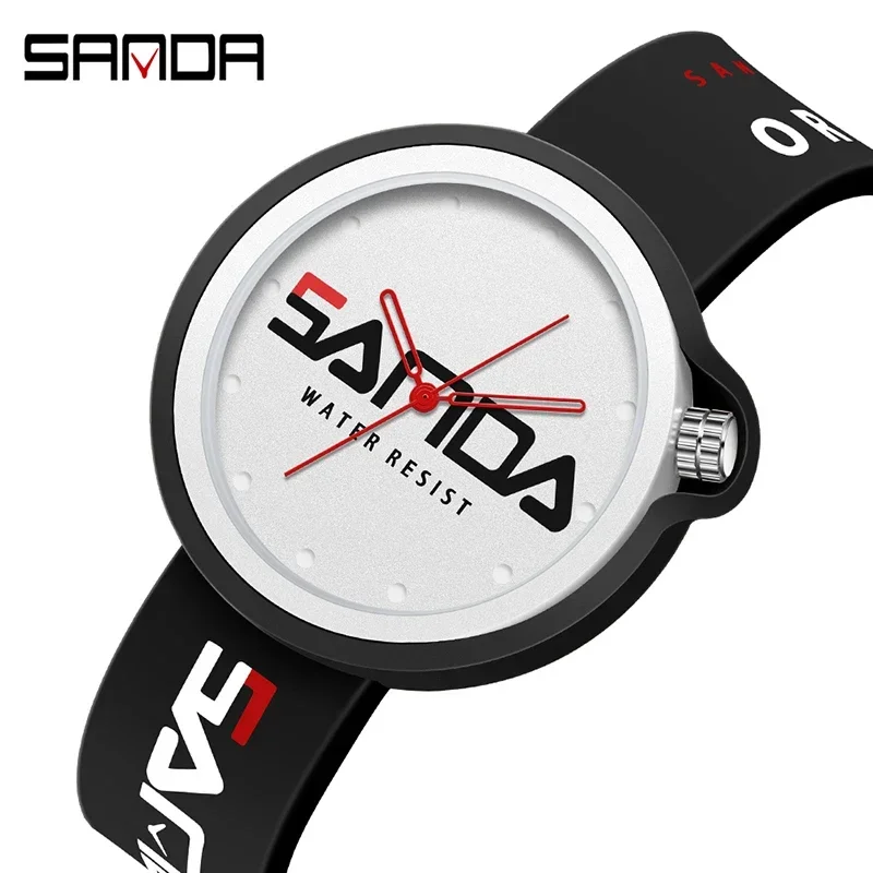 SANDA 3200  Cool Waterproof Red White Black Wrist Watch Casual Men Product Fashion Brand Ladies Watch Sports Silicone Quartz