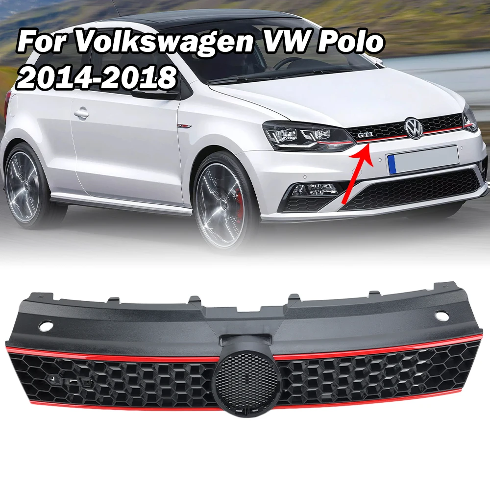 Front Bumper Grille for Volkswagen VW Polo 2014-2018 GIT Style ABS Replacement cars accessories Honeycomb Mesh Racing Grills