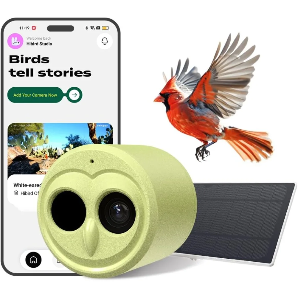 Hibird 4K HD Inteligentna Kamera Karmnik dla Ptaków Zasilana Energią Słoneczną, Bezprzewodowa Zewnętrzna WiFi 2.4G/5G, Automatyczne Nagrywanie Wideo Ptaków z Powolnym Odtwarzaniem 6X