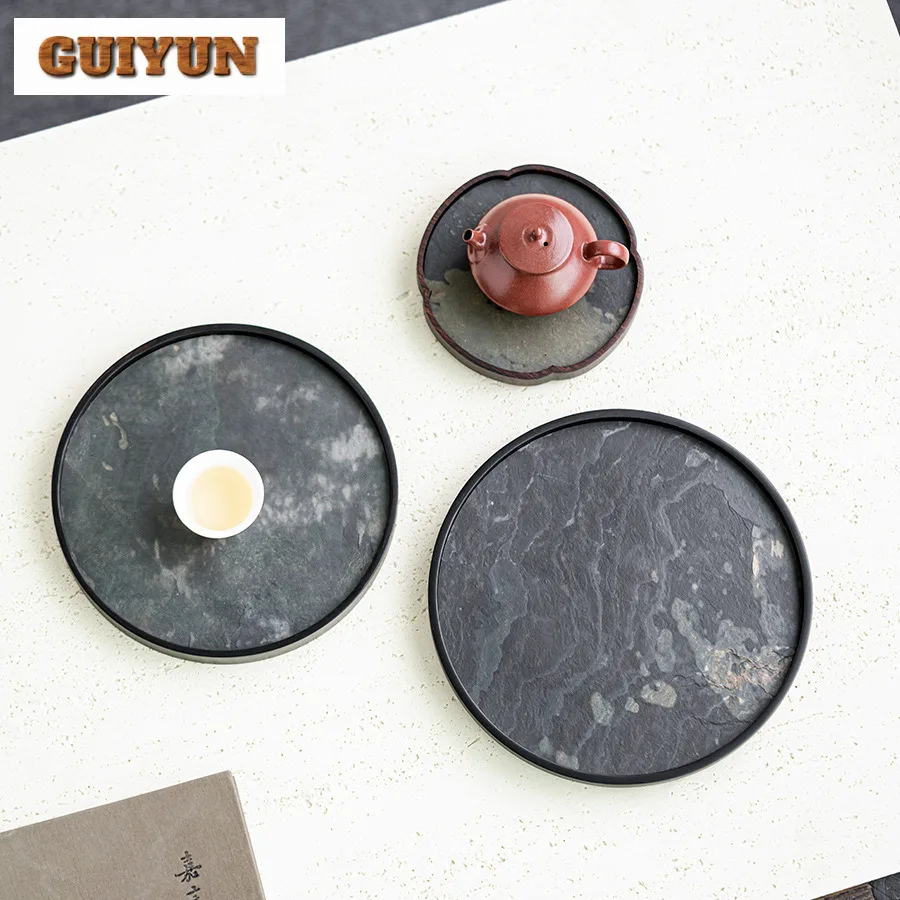 Wabi-sabi Stitched Rock Panel Tea Tray Dessert Candy Tray Coffee Storage Board Teapot Support Dishes for Serving Tea Ceremony - Image 6
