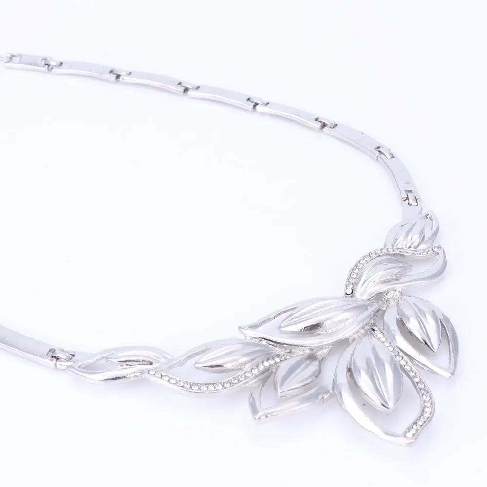 Latest New African Costume Jewelry Sets Silver Color Leaves Shape Necklace Set Wedding Elegant Costume Jewelry Set