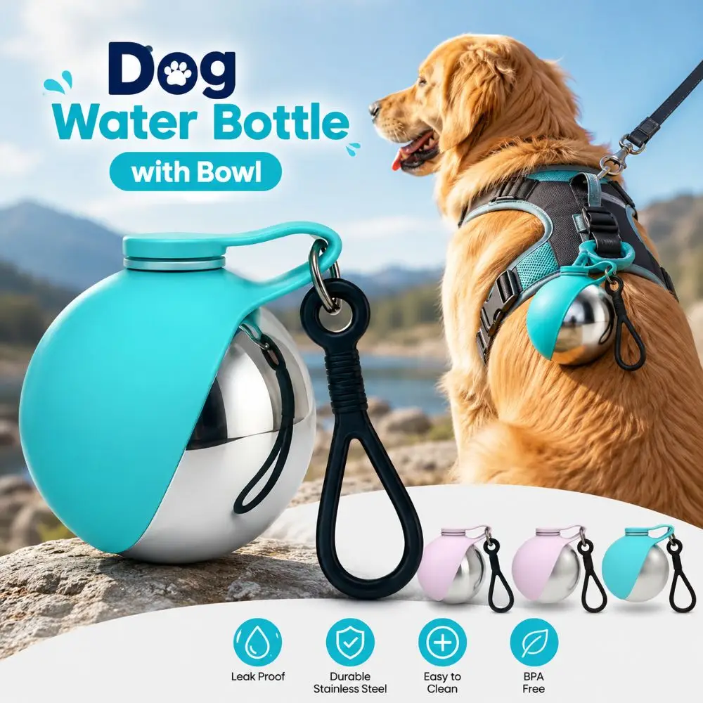 2-in-1 Dog Water Bottle with Bowl Portable Leak Proof Pet Travel Hydration Dispenser Easy Carry 285ml Outdoor Water Cup