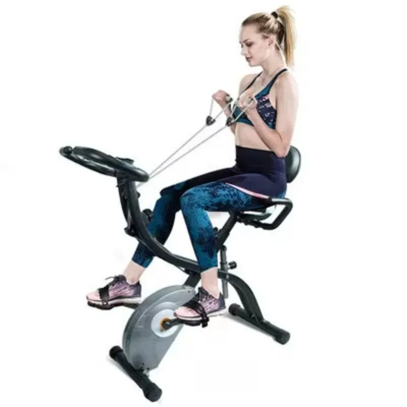 

Folding Indoor Cycling Exercise Bike, Magnetic Upright Stationary Bike with Arm Resistance Bands, Enhances Full-Body Workout