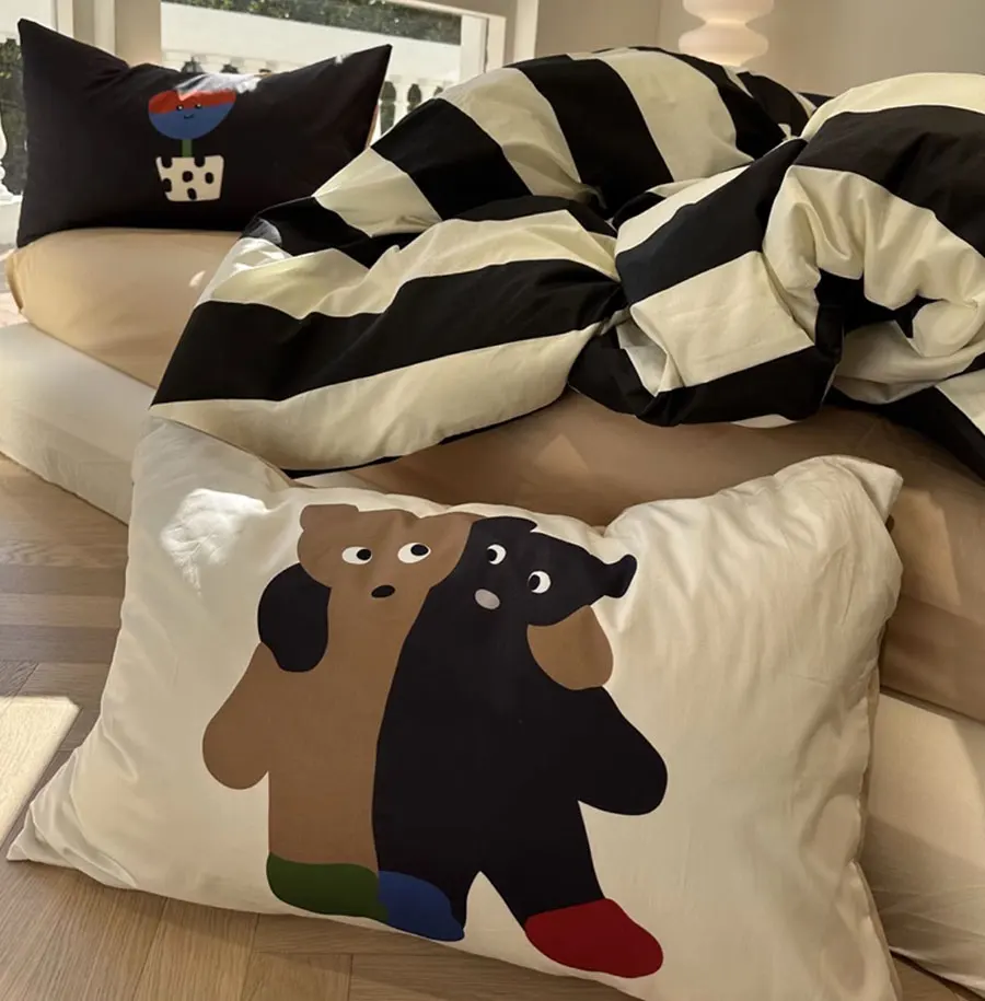 

Fashion cartoon bear black stripes bedding set teen,twin full queen lovely cotton home textile bed sheet pillow case quilt cover