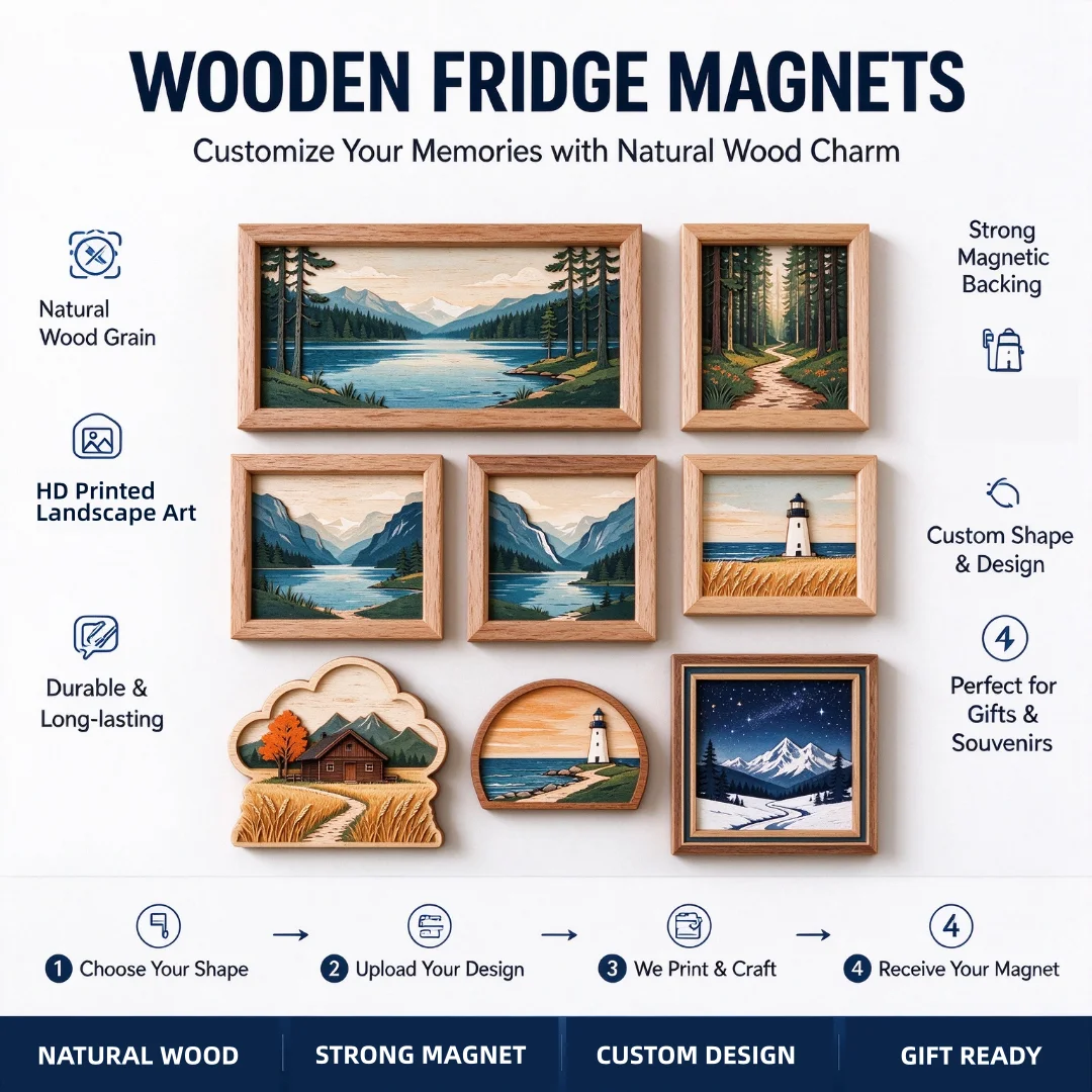 Wholesale Customized Three Layer 3D Wooden Fridge Magnets Personalized Custom Refrigerator Stickers With Name Printing Artwork
