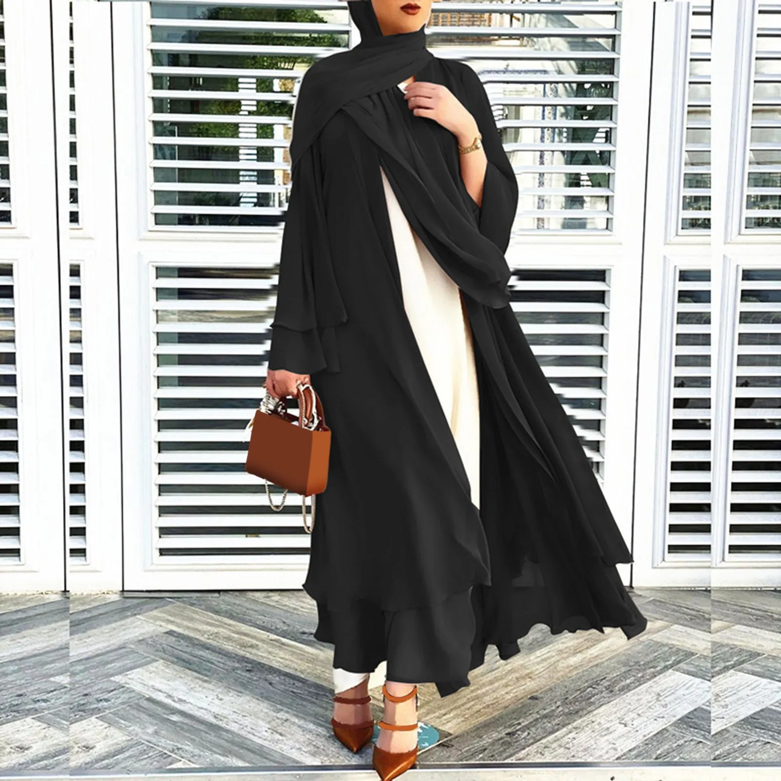 

Women's Muslim Outwear Summer Muslim Soft And Elegant Chiffon Solid Color Cardigan Summer Vintage Sunscreen Loose Long Cardigan