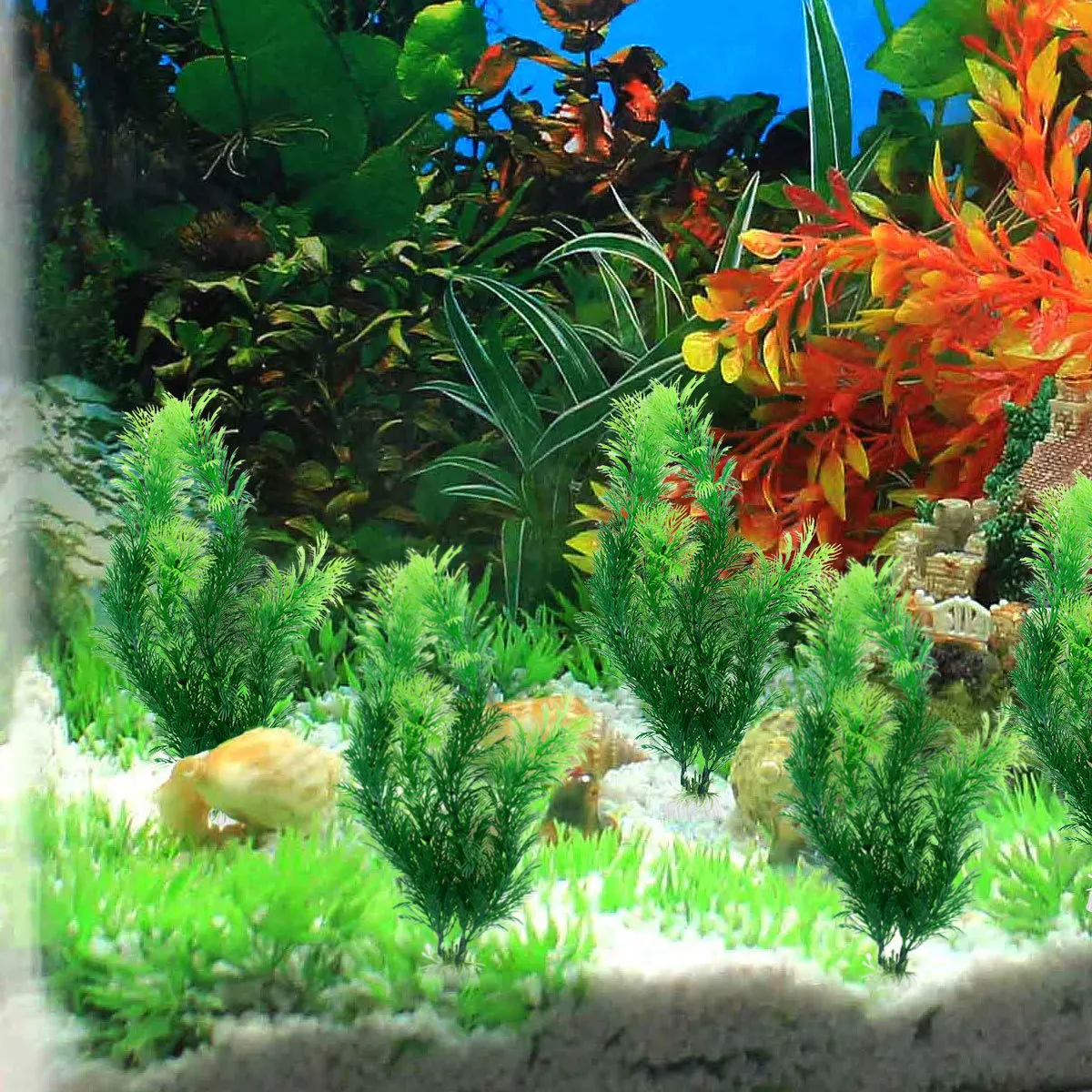 

10pcs Fish Tank Decoration Lifelike Artificial Plants For Aquarium Fresh Salt Water No Toxic Easy Clean Steady Base Plastic
