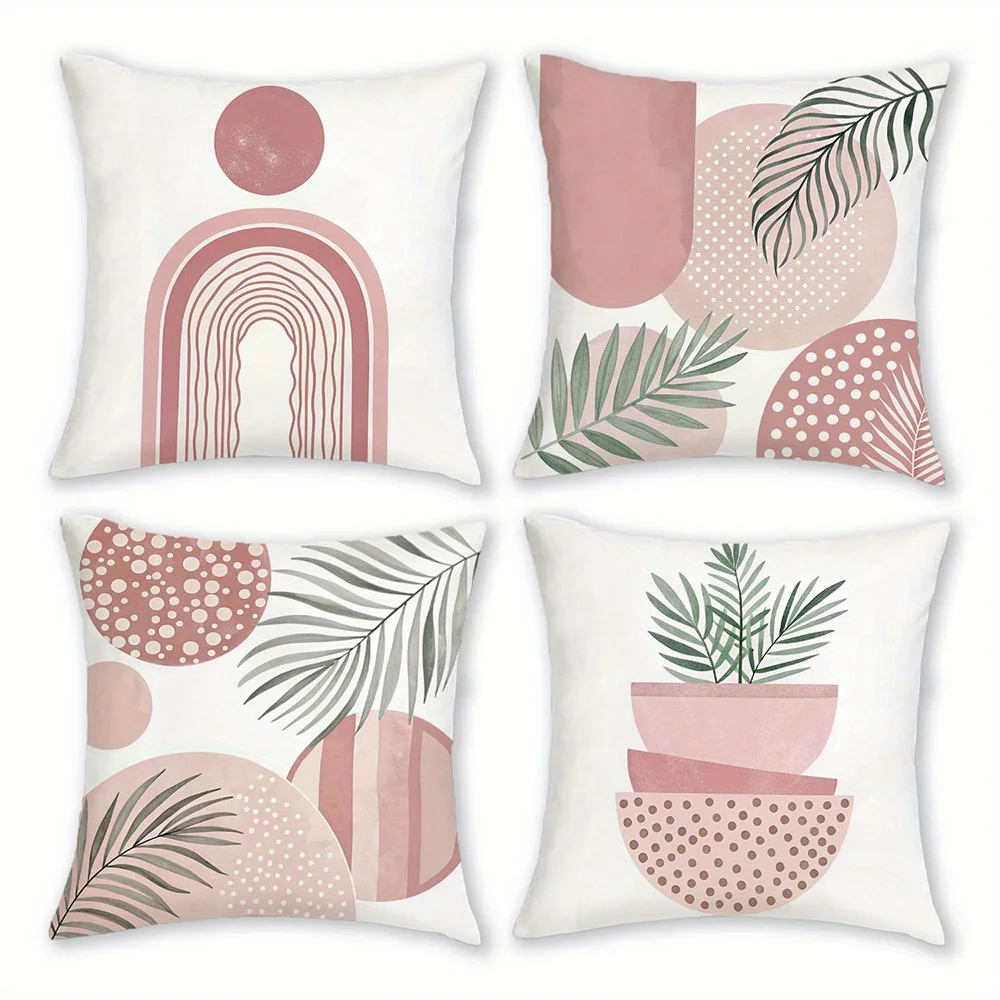 1pc Boho Throw Pillow Covers Mid Century Modern Abstract Geometric Plant Decorative Pillowcases For Home Sofa Bedroom