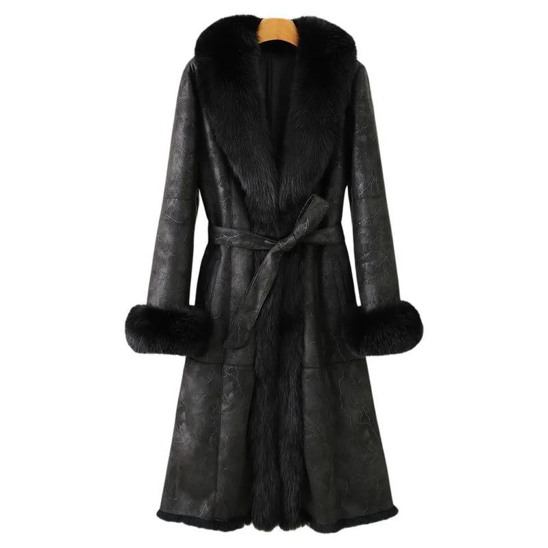 

Зимний новый продукт 2025 года, женская длинная шуба из натурального меха с воротником из лисьего меха длиной до колена