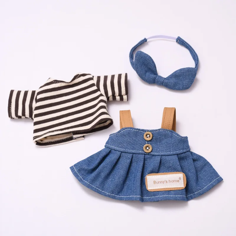 

Doll Clothes for 24cm Spanish Mia Potato Dolls Striped T-shirt Denim Overalls Denim Overall Dress Outfit Dress Up Toy Girls Gift