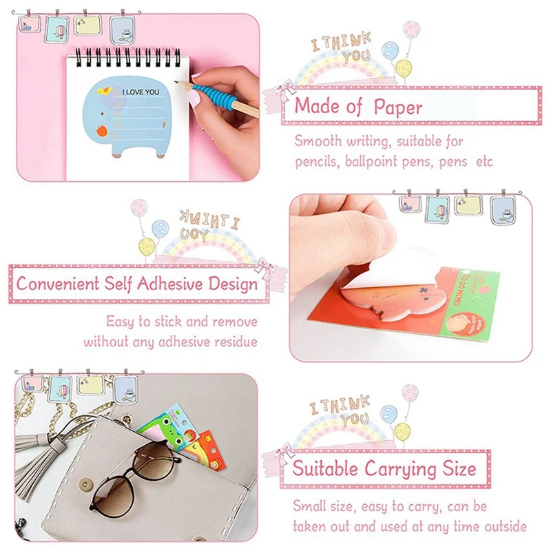 Cute Sticky Notes 1280 Sheets (64 Pieces) Mini Animal Sticky Notes Set Funny Self Adhesive Memo Pad Colourful