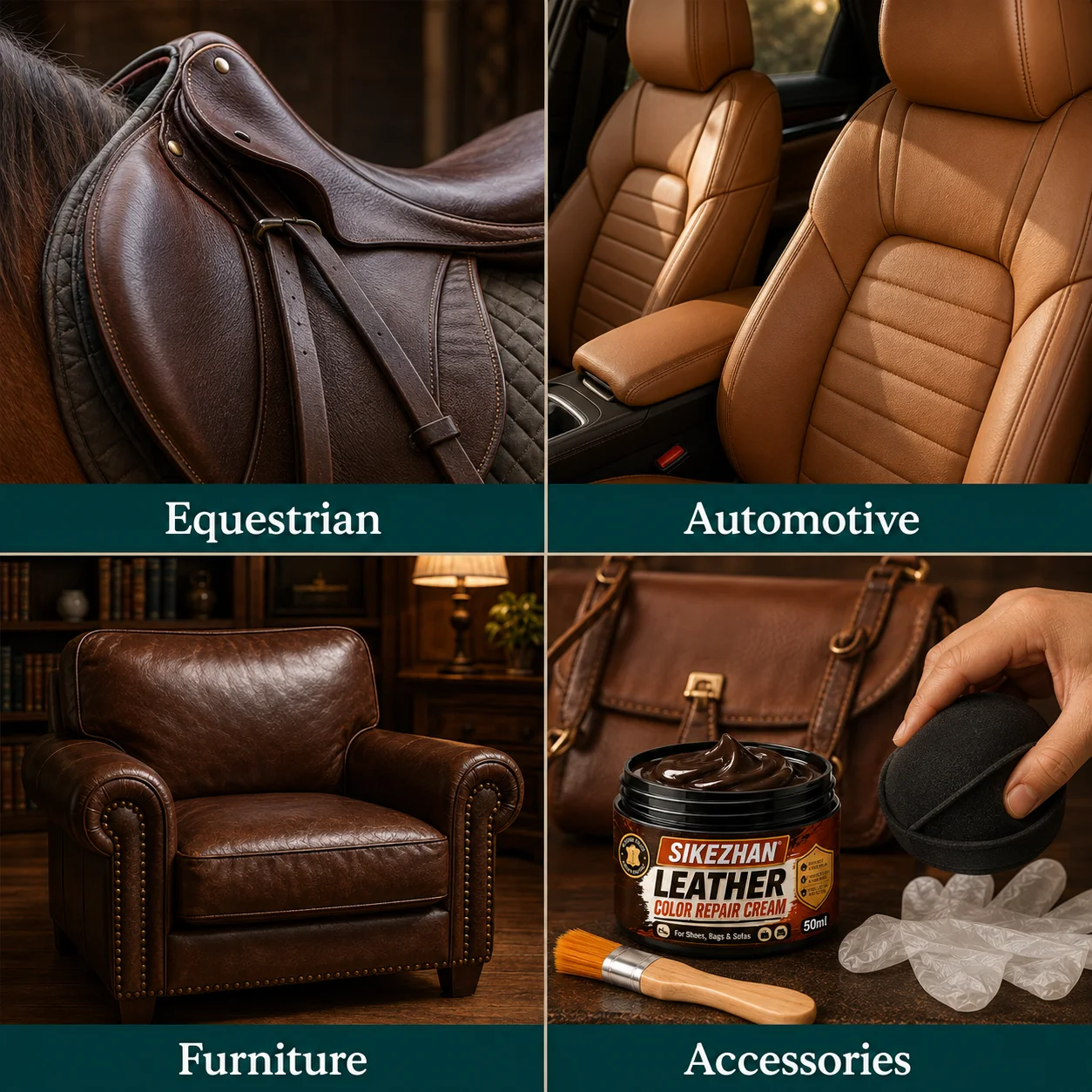 Leather Color Repair Cream for Shoes Bags Sofas, 50ml Leather Recolor Balm with Brush Sponge Gloves, 4 Colors Available view 6