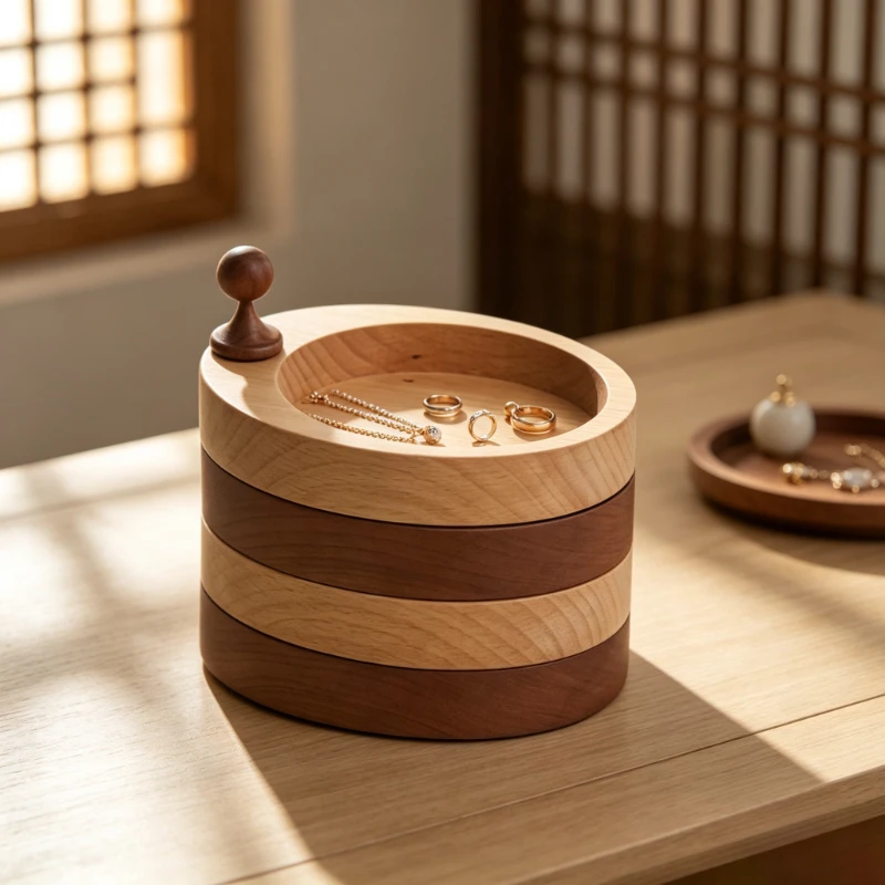 Solid Wood Rotatable Jewelry Box Multi-use Necklace Container Desktop Ring Storage Case for Dresser Accessories Display Rack
