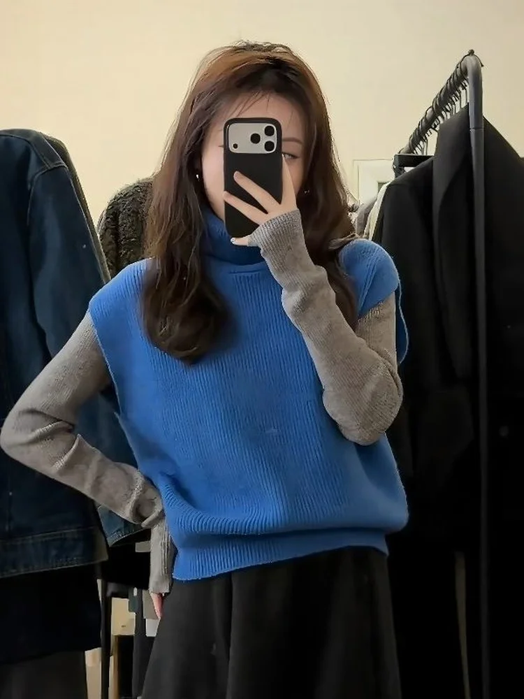 

Ele High-Ne Knitted Vest Women's Loose Fit Svel Sweater Spring New Sle Layering Versatile Comfortable Korean Sle