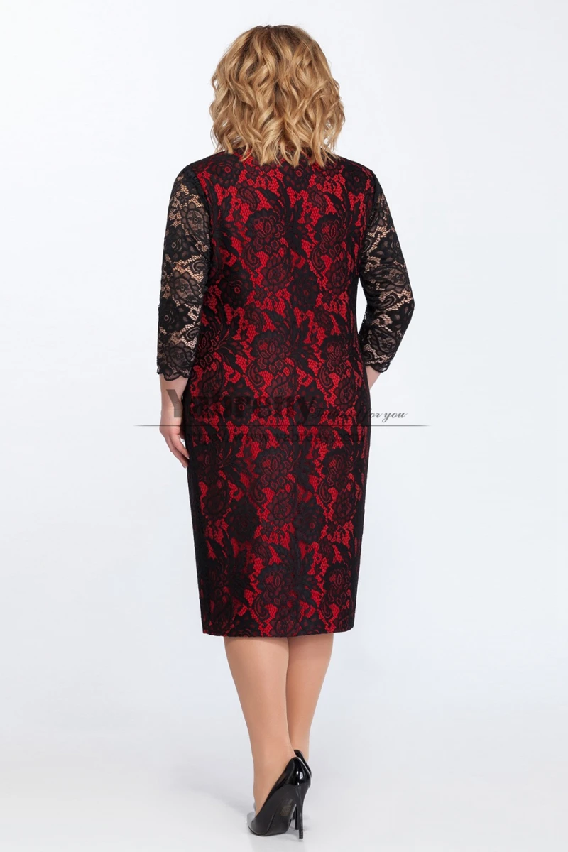 Plus Size Red with Black Lace Mother Of the Bride Dresses Women Dress for wedding Guest