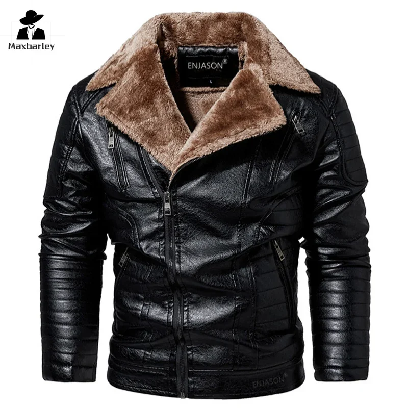 Men Fashion Leather Jacket Men Autumn Motorcycle Slim Fleece Jacket Coat Men Winter Outdoor Casual Motor Biker PU Leather Jacket