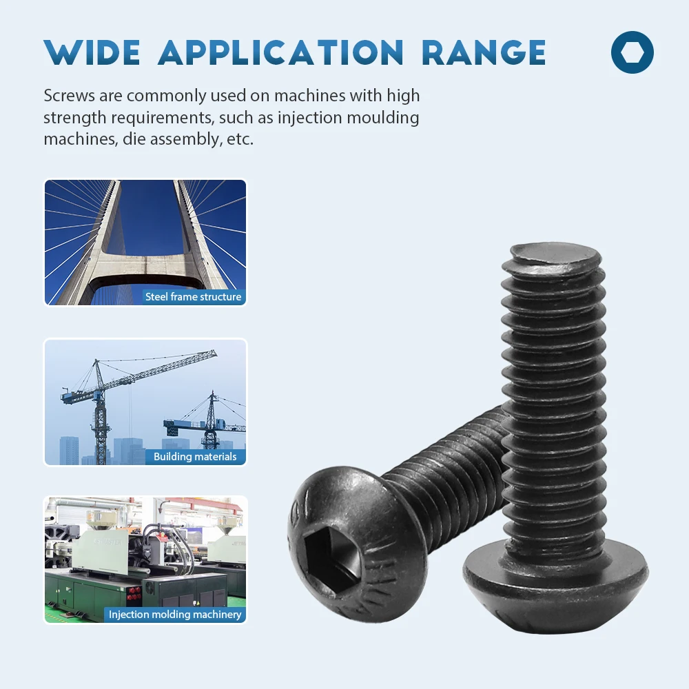 M2 m3 m4 m6 m8 m10 allen encanta conjunto de parafusos de cabeça de botão com porca de arruela preto aço carbono encanta kits de porcas de cabeça redonda