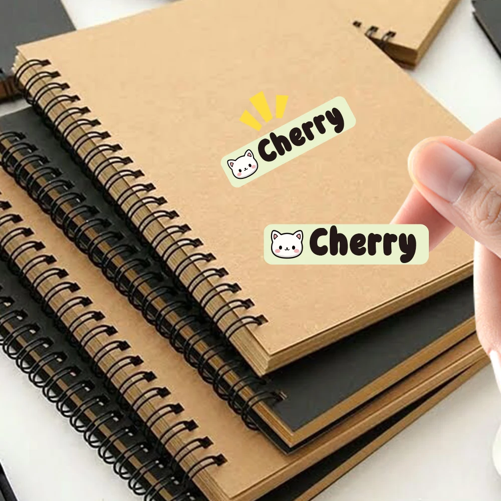 Custom kitten Name Sticker,Transparent Waterproof Stickers for Kids,diy Name Labels for School Bag Bottles Pen Box Mug Uniform