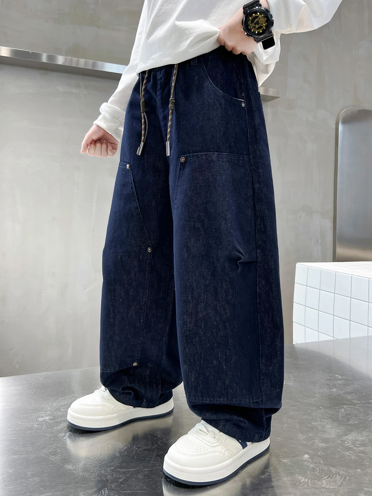 男の子春秋ルーズストレートレッグワークウェアパンツ韓国風ワイドレッグパンツ子供服キッズファッション