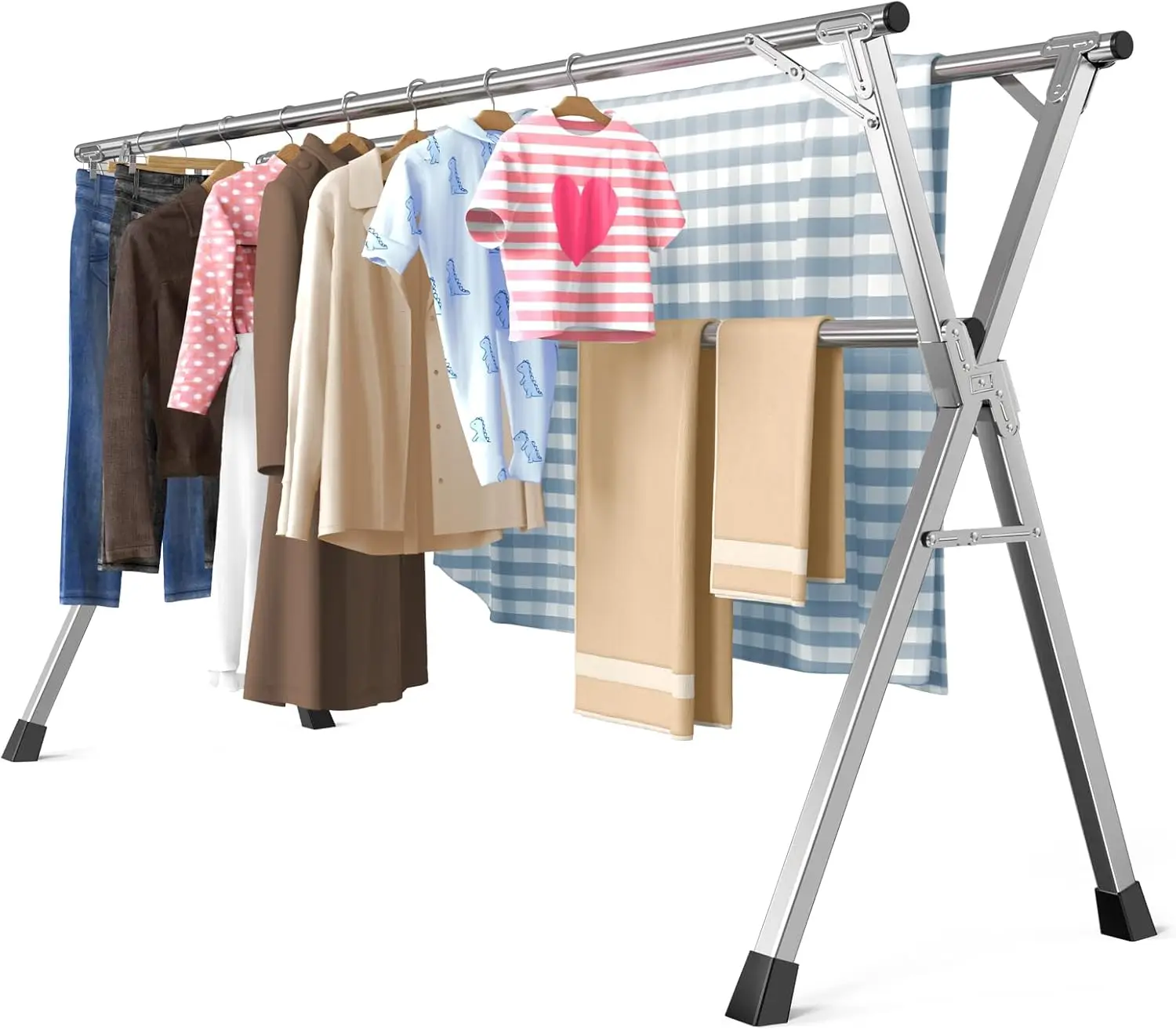 

95-Inch Heavy-Duty Stainless Steel Folding Clothes Drying Rack, Indoor/Outdoor Use with 20 Windproof Hooks